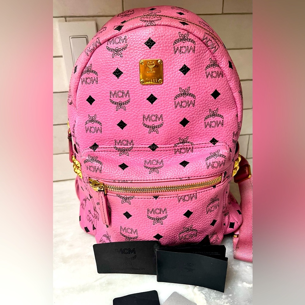 Mcm Monogram Visetos Pattern Leather Studded Ruck… - image 1